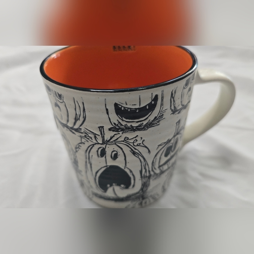 Eli Ana Handmade Ceramin Pumpkin Halloween Orange Lined Mug